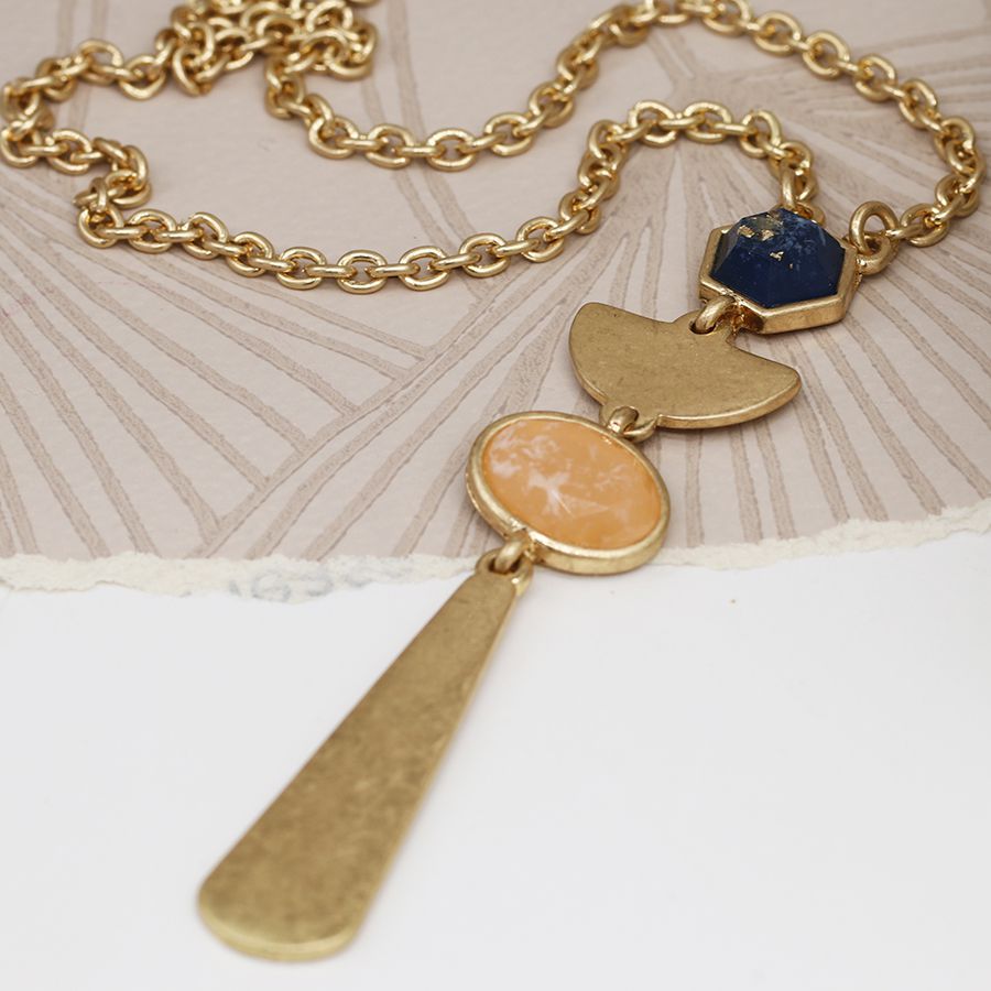 Golden worn geometric and mixed stone necklace