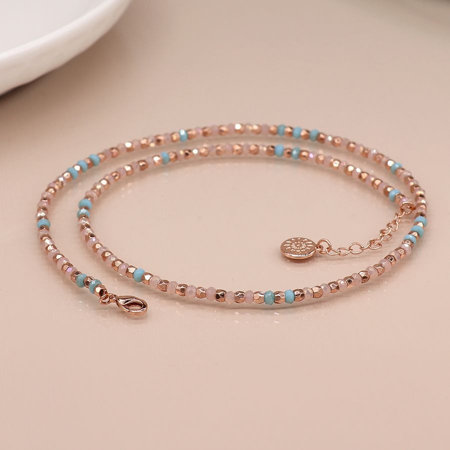 Lilac, aqua and rose gold faceted bead necklace