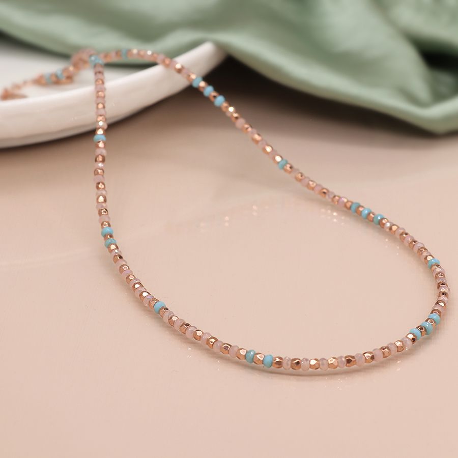 Lilac, aqua and rose gold faceted bead necklace