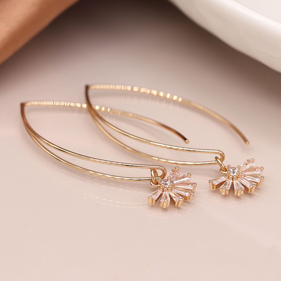 Golden marquis wire crystal deco fan earrings