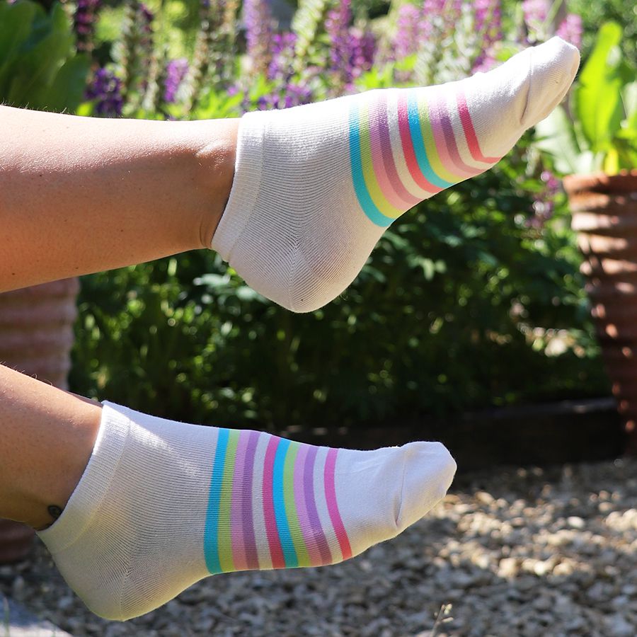 Ecru mix pastel stripe sock duo in organic and recycled blend