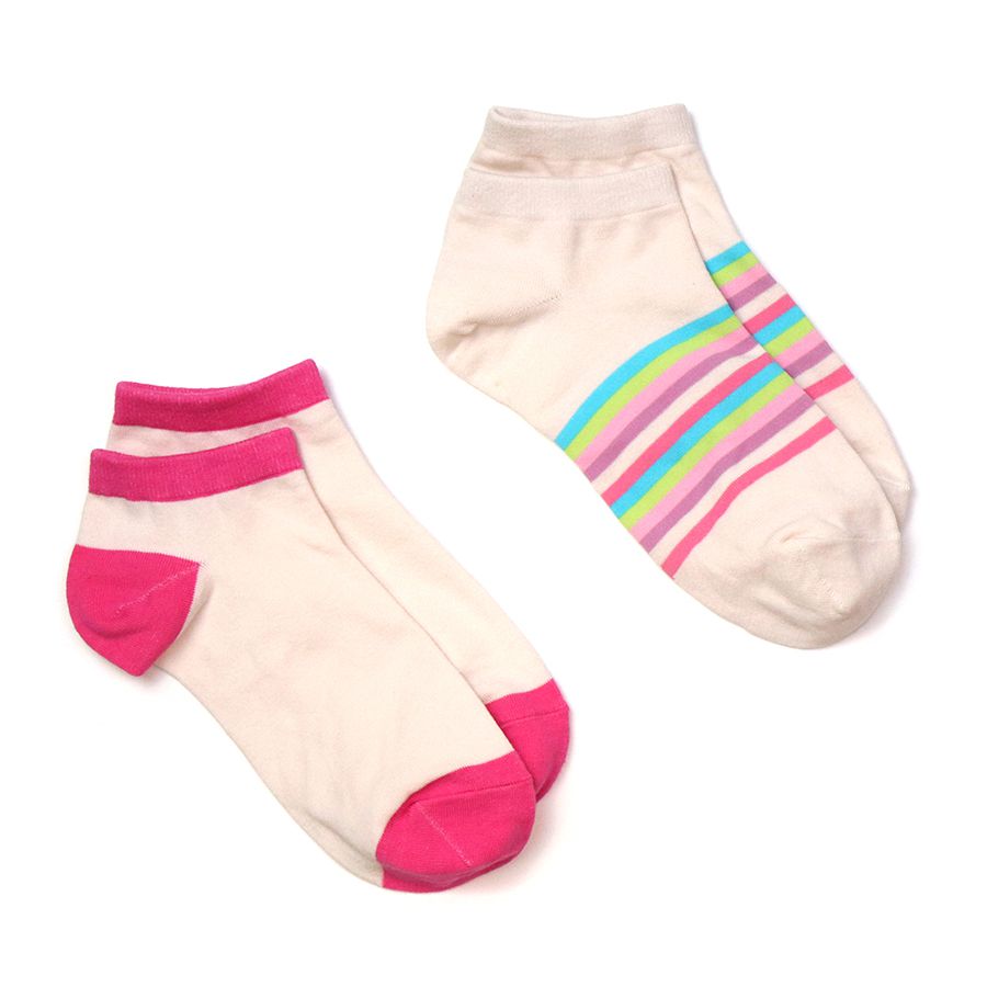 Ecru mix pastel stripe sock duo in organic and recycled blend