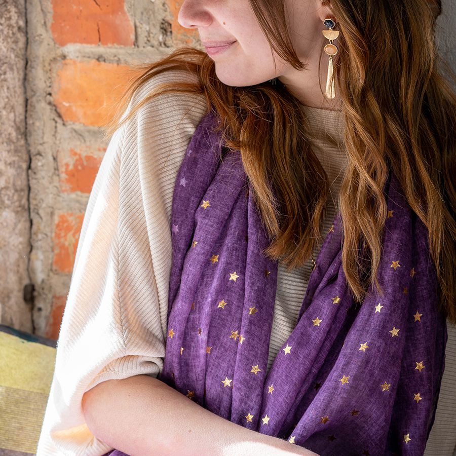 Recycled purple scarf with metallic star print