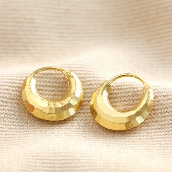 FACETED DOME HUGGIE HOOPS IN GOLD STERLING SILVER