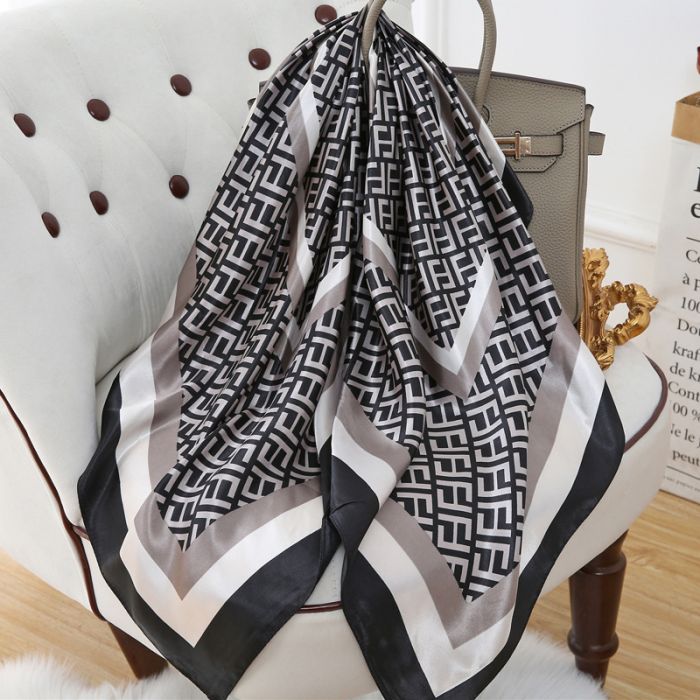 Letter F print square neck scarf in Black/Grey