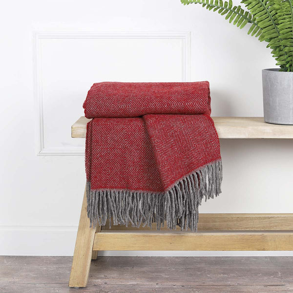 ANNA PURE WOOL THROW - CLARET RED &amp; GREY