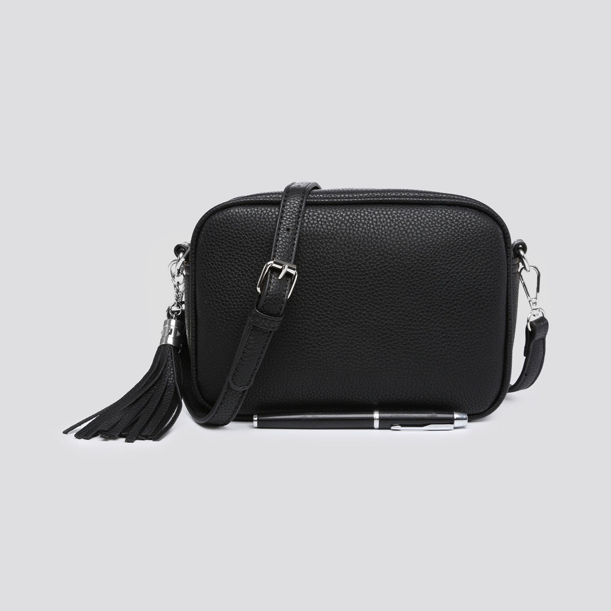 Camera bag with silver hardware