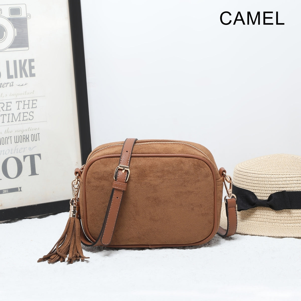 Suede camera bag