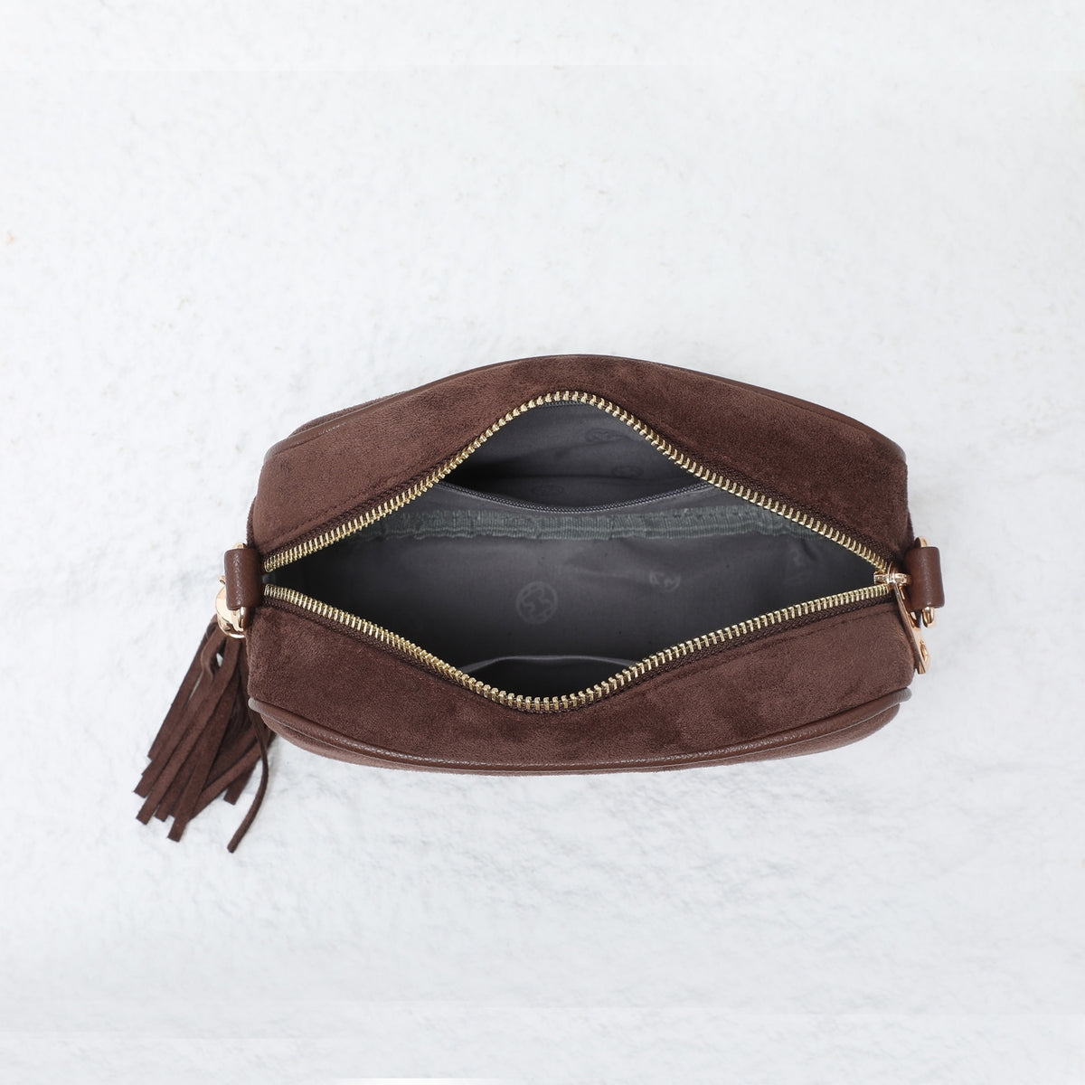 Suede camera bag