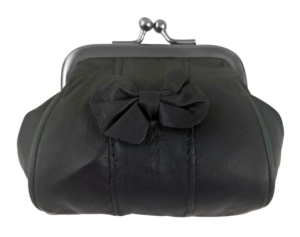 Leather coin purse with bow