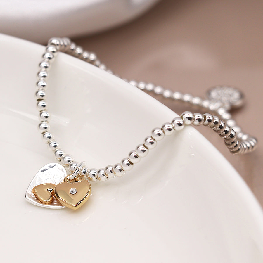 Silver and gold plated double heart bracelet