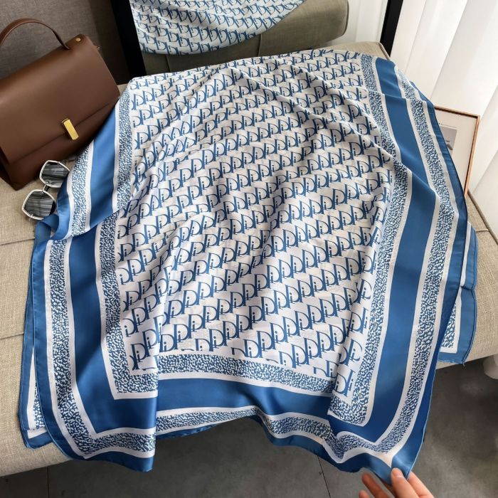 Letter D Print Satin Scarf in Blue