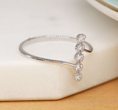 White gold plated crystal column ring Med/Lge