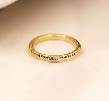 Gold plated rainbow crystal slim ring with CZ Sm/Med