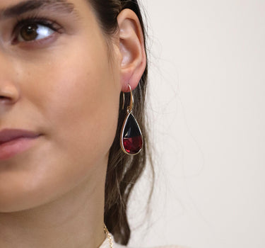 Golden garnet coloured teardrop earrings