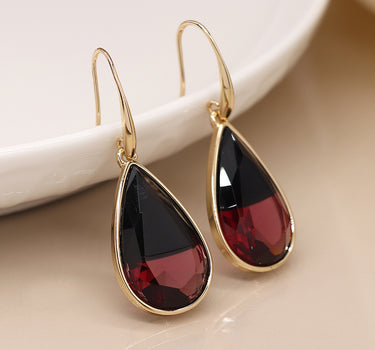 Golden garnet coloured teardrop earrings