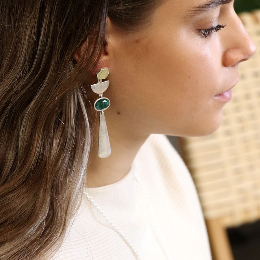 Silver plated worn geometric drop earrings