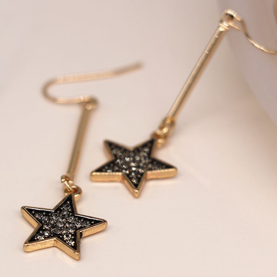 Faux gold plated bar drop and sparkle star earrings