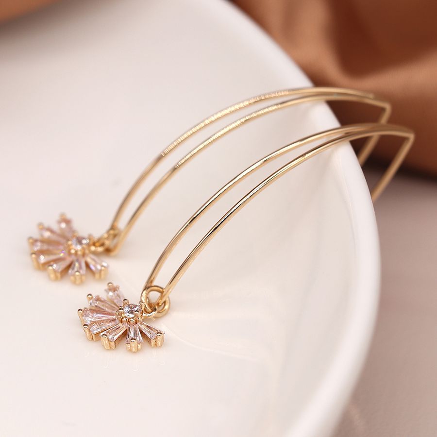 Golden marquis wire crystal deco fan earrings