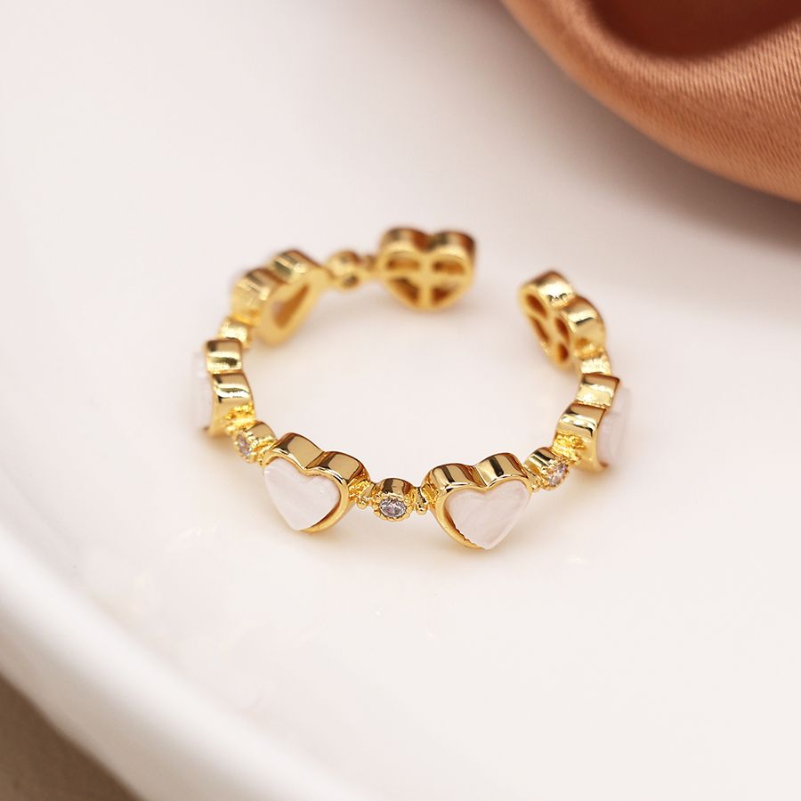 Gold plated shell inset hearts and crystals ring s/m