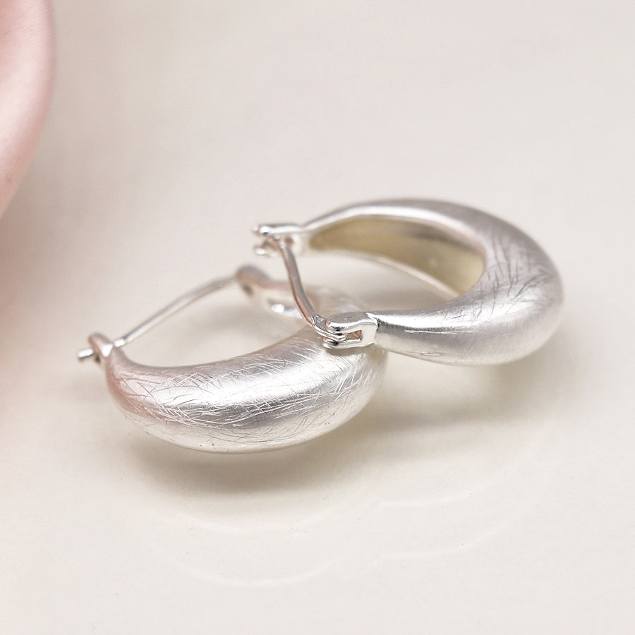 Silver plated chunky hoop earrings with scratched finish