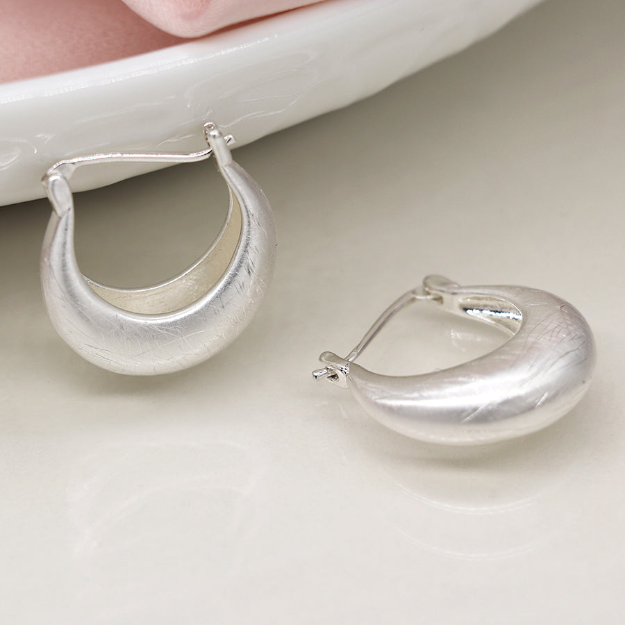 Silver plated chunky hoop earrings with scratched finish