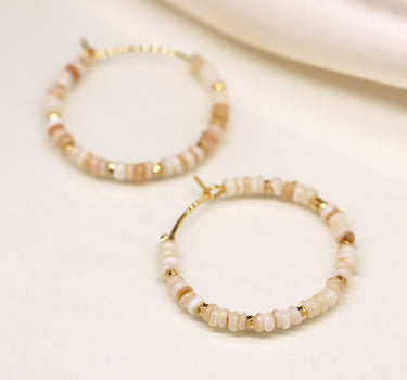 Seed pearl, bead and faux gold hoop and pebble earrings