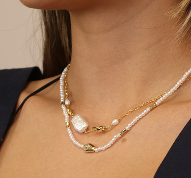 Ivory seed pearl and gold bead necklace