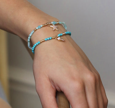 Golden aqua bead and crystal starfish bracelet