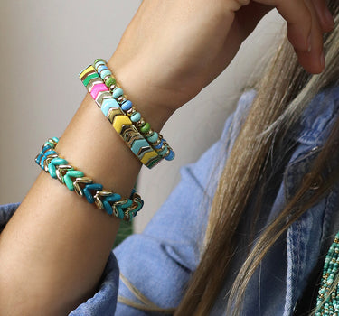 Mixed blue and gold heart chevron bracelet