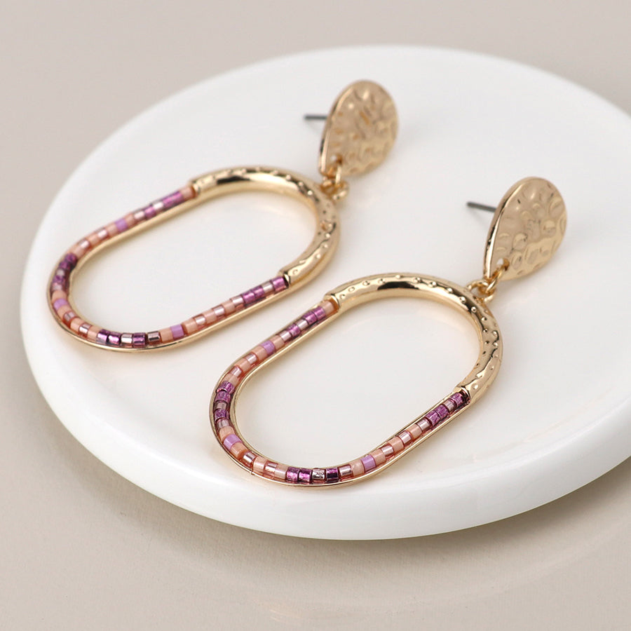 Golden and pink bead mix stadium earrings