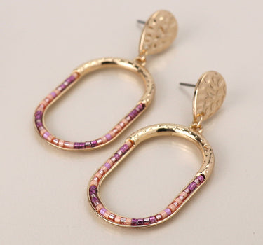 Golden and pink bead mix stadium earrings