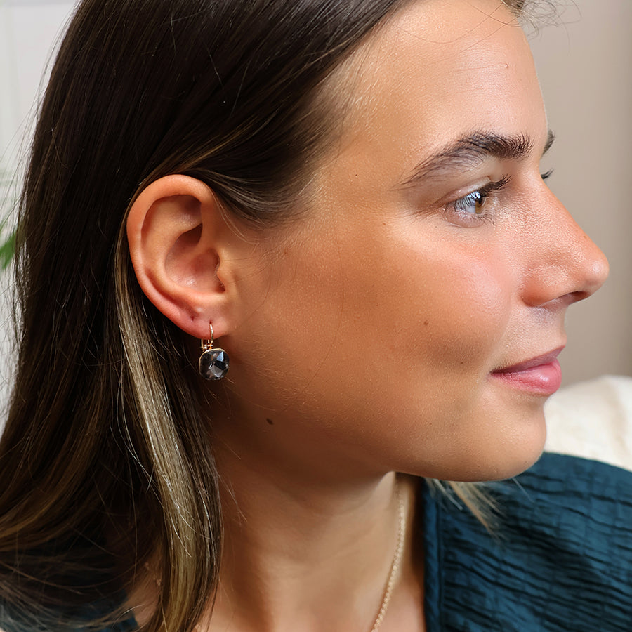 Golden and smoky square crystal drop earrings