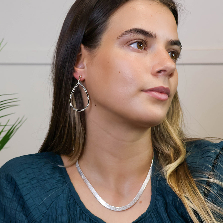 Golden and black crystal large teardrop earrings