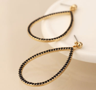 Golden and black crystal large teardrop earrings