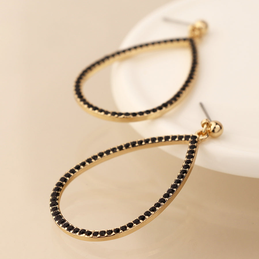 Golden and black crystal large teardrop earrings