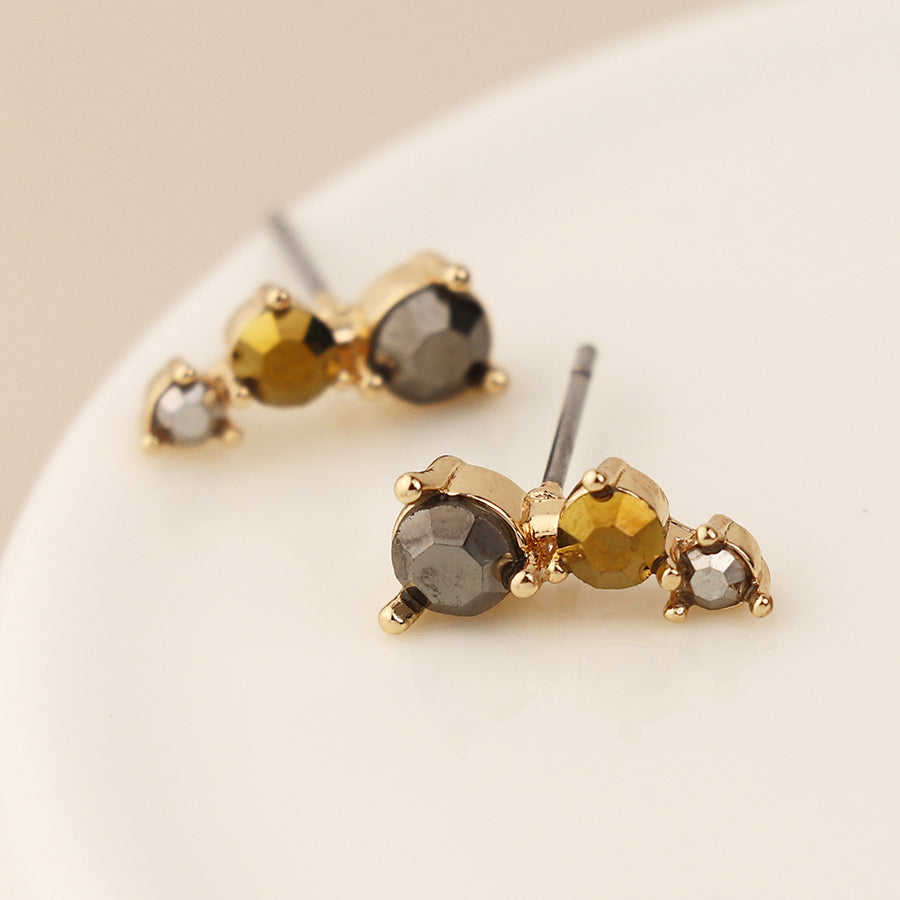 Golden triple black mix crystal ear climbers
