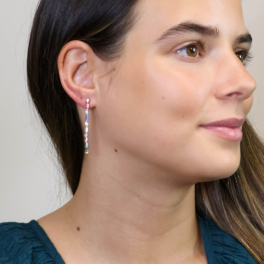 Golden multicolour crystal strand earrings