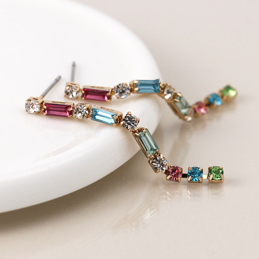 Golden multicolour crystal strand earrings