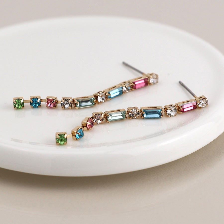 Golden multicolour crystal strand earrings