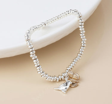 Silver plated bead, bird and golden butterfly charm bracelet
