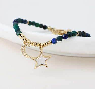 Golden and dark bead moon and star charm bracelet