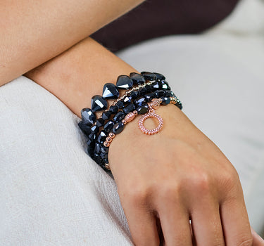 Misty five bracelet midnight and rose gold mix beaded stack