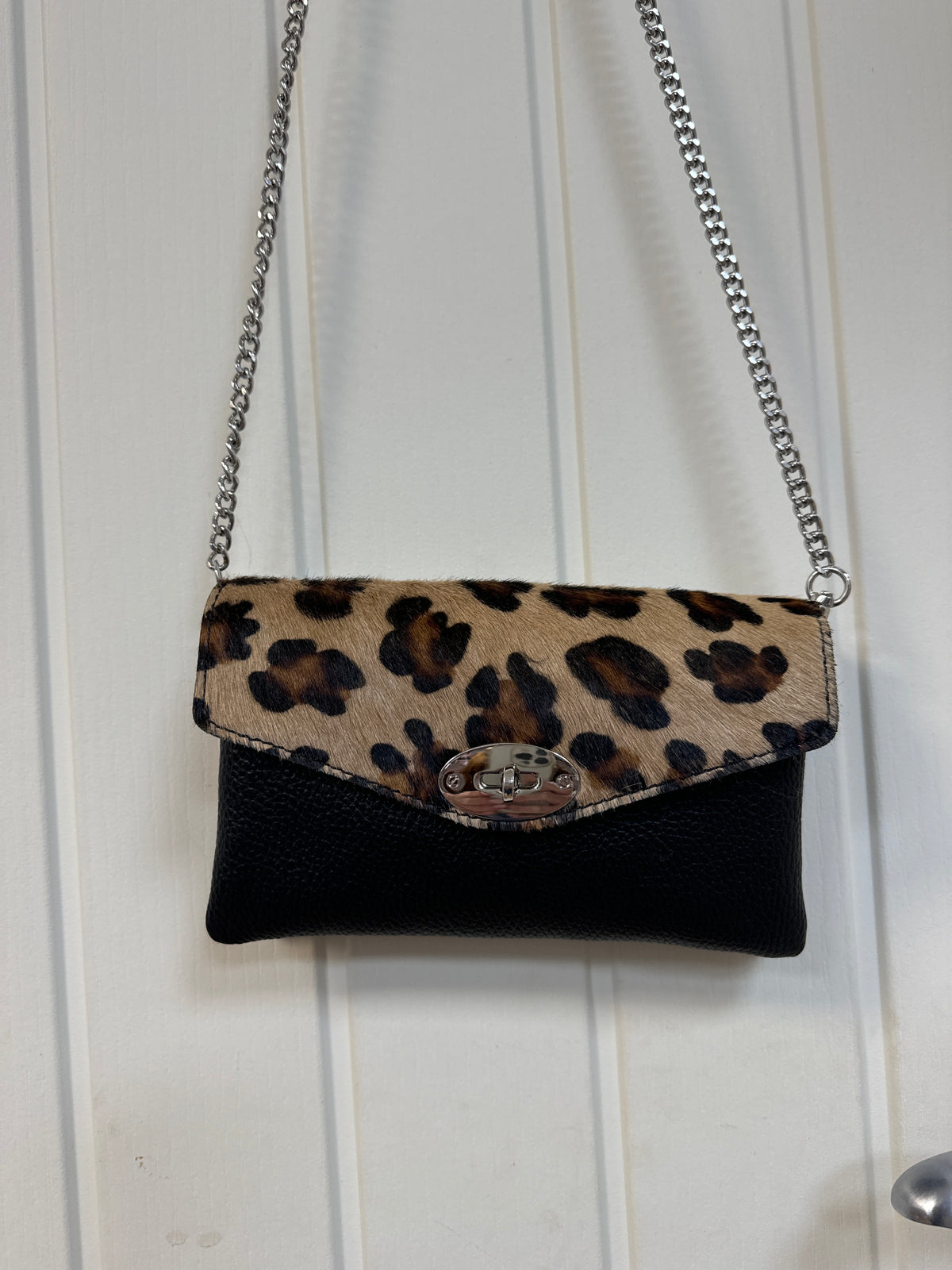 Animal Print Leather Two Compartments Crossbody with Twistlock