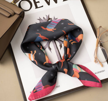 70 x 70 square scarf polyester silk effect small dog pattern