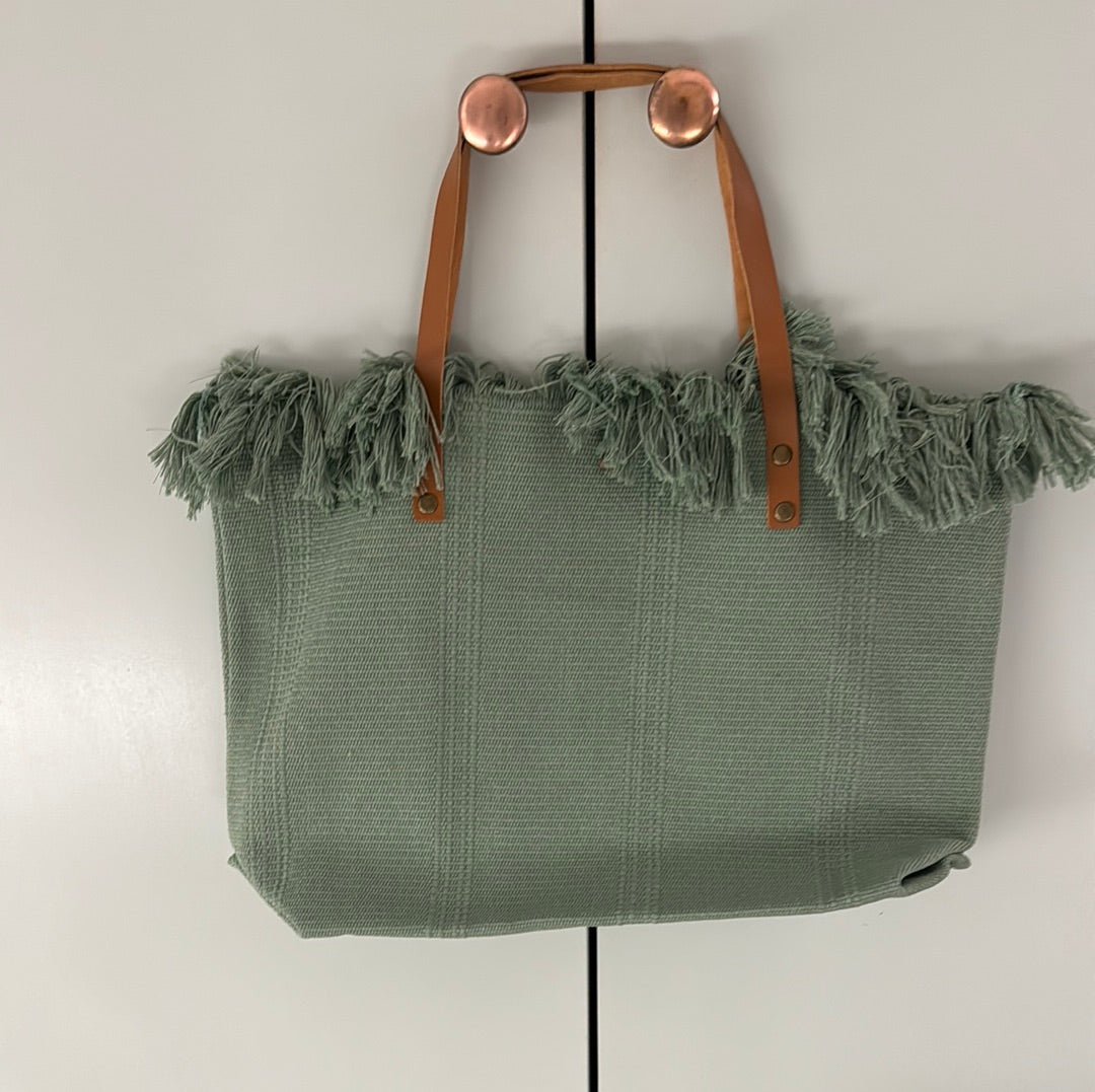 Canvas with Leather Frayed Edges Tote