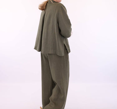 Linen Wide Leg Trousers with Hem Detail
