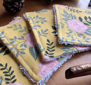 Reusable Face Wipes, Yellow Floral Patterned Square Handmade