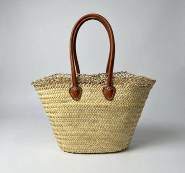 French Market Basket Straw Tote With Leather Handles
