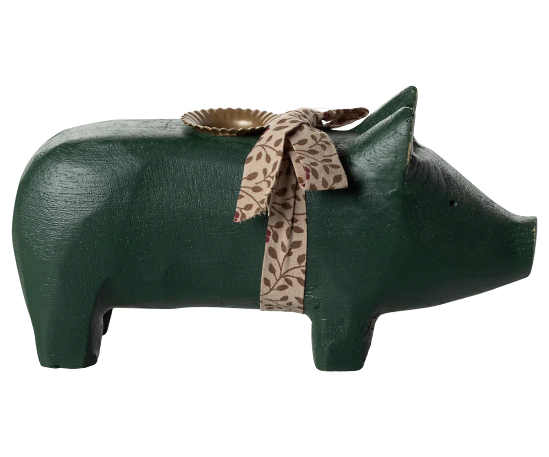 Candle holder, Medium pig - Dark green